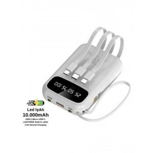 PW-97 2.4A LCDli 1xUSB-A Dahili Mikro Type-C Lightning 10.000mAh Powerbank