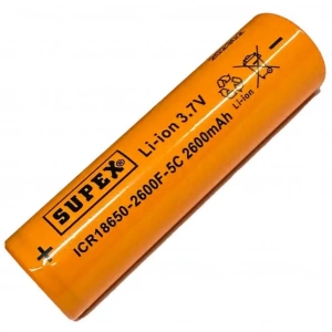 Supex ICR18650 3.7V 2600mAh Li-ion Şarjlı Pil 5C Deşarj Akımı (Başsız)