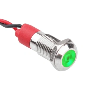 WD08L-P2 8mm 12-24V Kablolu Metal Sinyal Lambası - Yeşil