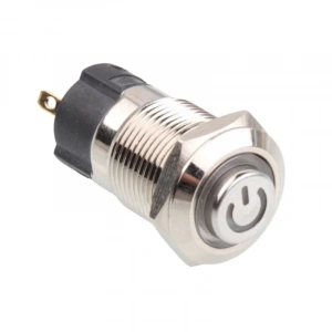 WD12A-G1-C 12mm Çıkık Yaylı Işıklı Power Metal Buton - Beyaz