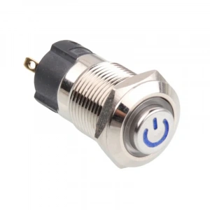 WD12A-G1-C 12mm Çıkık Yaylı Işıklı Power Metal Buton - Mavi