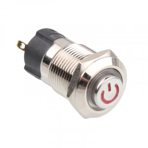 WD12A-G1Z-C 12mm Çıkık Anahtarlı Işıklı Power Metal Buton - Kırmızı