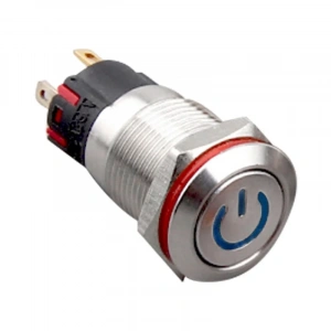 WD12A-P1Z-C 12mm Düz Anahtarlı Işıklı Power Metal Buton - Mavi