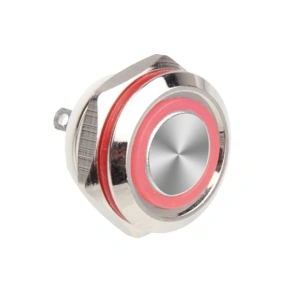 WD12C1-Pin-P1-E 12mm Düz Yaylı Işıklı Metal Buton - Kırmızı