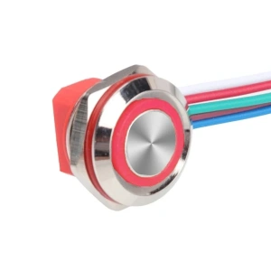 WD12C1-Wired-P1-E 12mm Düz Yaylı Kırmızı Işıklı Metal Buton - Kablolu