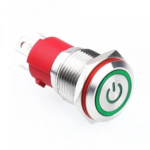WD16D-P1Z-EC 16mm Düz Anahtarlı Işıklı Power Metal Buton - Yeşil