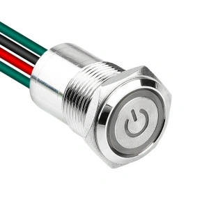 WD16D1-P2-EC 16mm Düz Yaylı Işıklı Power Kablolu Metal Buton - Beyaz