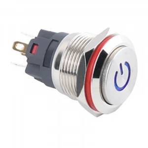 WD19A-G1-C 19mm Çıkık Yaylı Işıklı Power Metal Buton - Mavi