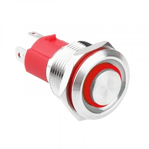 WD19D-P1-E 19mm Düz Yaylı Işıklı Metal Buton - Kırmızı