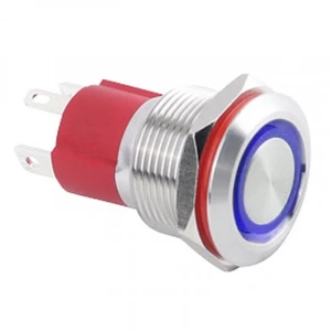 WD19D-P1Z-E 19mm Düz Anahtarlı Işıklı Metal Buton - Mavi