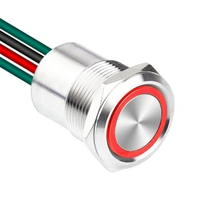 WD19D1-P2Z-E 19mm Düz Anahtarlı Işıklı Kablolu Metal Buton - Kırmızı