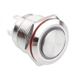WD19H-G1-E 19mm Çıkık Yaylı Işıklı Metal Buton - Beyaz