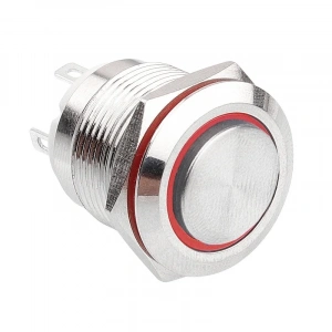 WD19H-G1-E 19mm Çıkık Yaylı Işıklı Metal Buton - Kırmızı