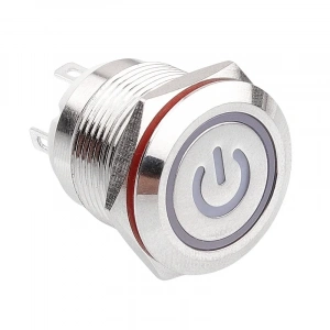 WD19H-P1-EC 19mm Düz Yaylı Işıklı Power Metal Buton - Beyaz