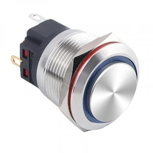 WD22B-G1-E 22mm Çıkık Yaylı Işıklı Metal Buton - Mavi