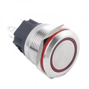 WD22B-P1-E 22mm Düz Yaylı Işıklı Metal Buton - Kırmızı