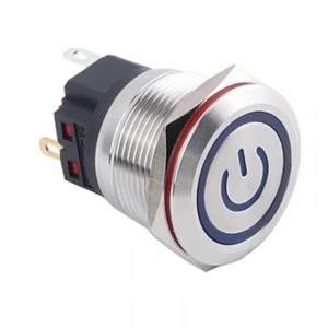 WD22B-P1-EC 22mm Düz Yaylı Işıklı Power Metal Buton - Mavi