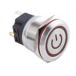 WD22B-P1Z-EC 22mm Düz Anahtarlı Işıklı Power Metal Buton - Kırmızı