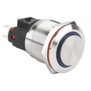 WD22E-G1-E 22mm Çıkık Yaylı Işıklı Metal Buton - Mavi
