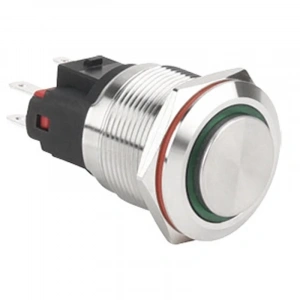 WD22E-G1-E 22mm Çıkık Yaylı Işıklı Metal Buton - Yeşil