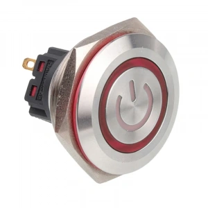 WD30B-P1-EC 30mm Düz Yaylı Işıklı Power Metal Buton - Kırmızı