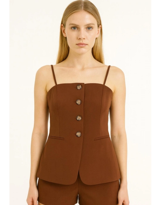 Kahverengi Askılı Yelek