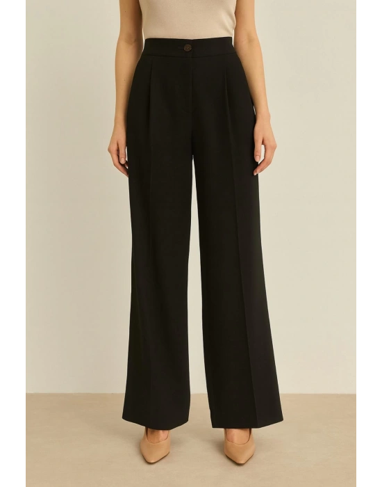 Siyah Pantolon Üstü Pileli Tek Düğmeli