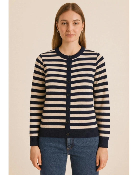 Lacivert Çizgili Hırka