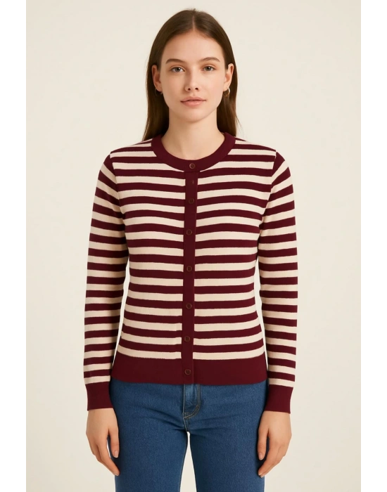 Bordo Çizgili Hırka