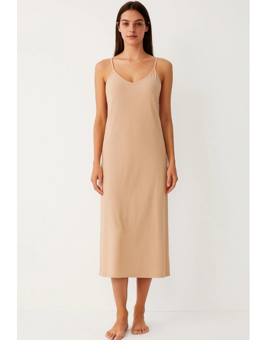 Krem Askılı Elbise