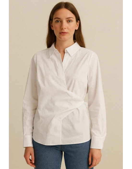 Önden Bağlamalı Beyaz Gömlek