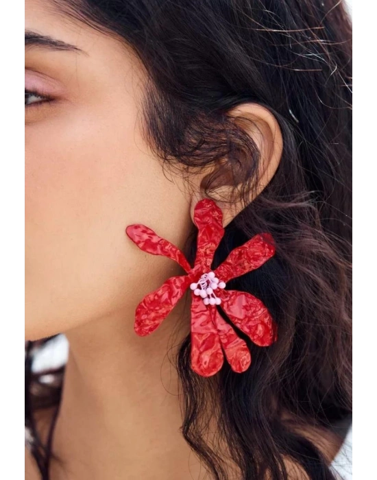 Kırmızı Çiçek Küpe