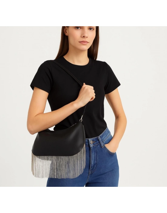 Siyah Püskül Detaylı Çanta