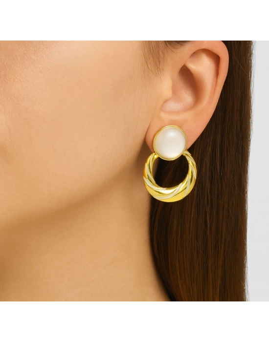 İnci Detaylı Çelik Küpe