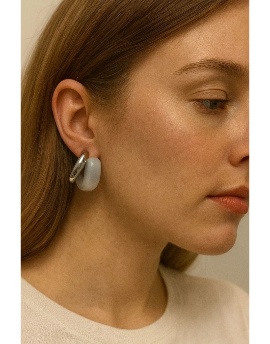 Gümüş Beyaz Taşlı Küpe