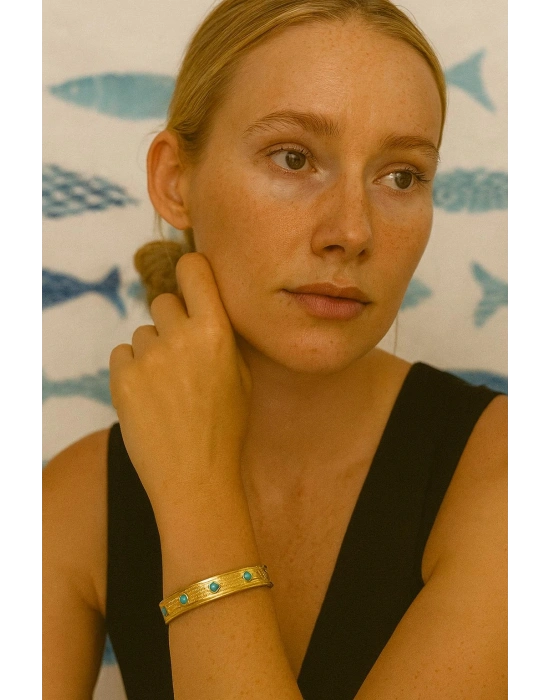 Gold Mavi Taşlı Bileklik