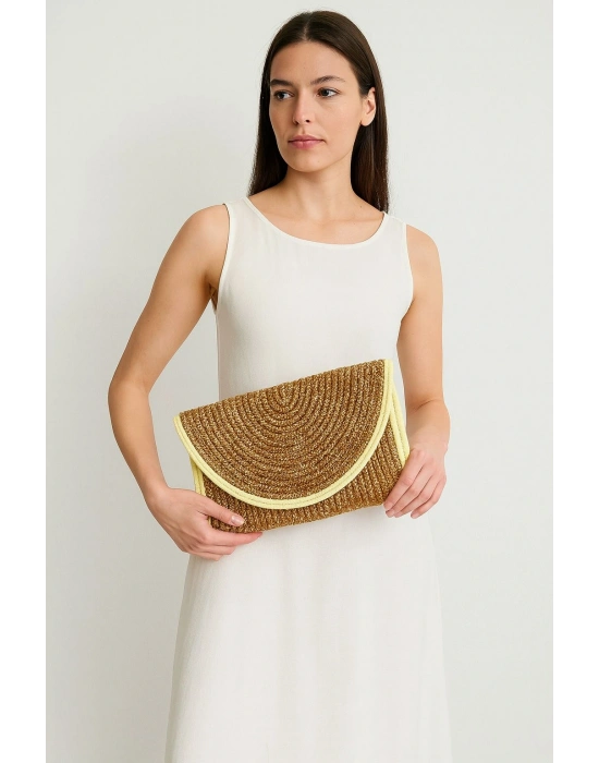 Sarı Detaylı Hasır Çanta