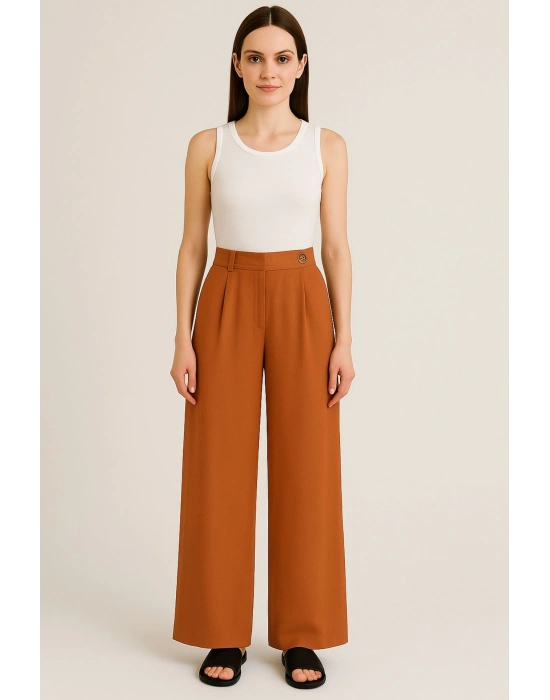Yandan Düğmeli Turuncu Pantolon