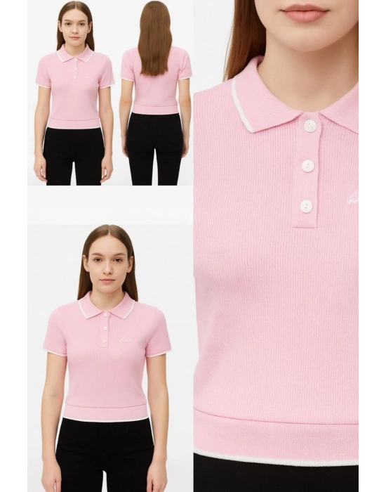 Pembe Kısa Kollu Kazak