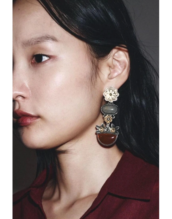 Çiçek Detaylı Küpe