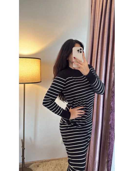 Çizgili Siyah Elbise