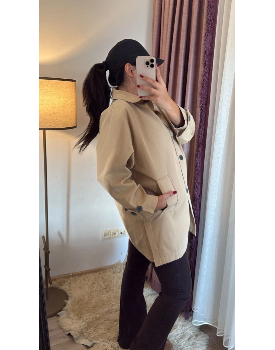 Krem Kısa Trençkot