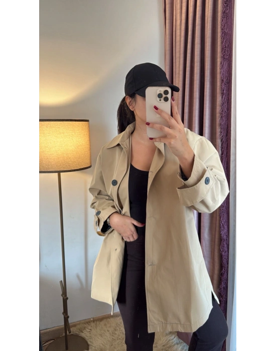 Krem Kısa Trençkot