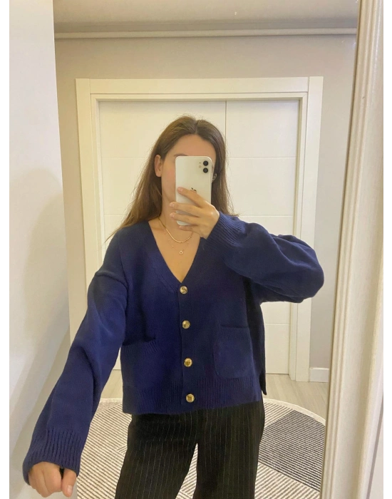 Lacivert Gold Düğmeli Hırka