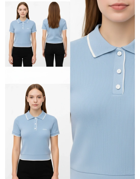 Mavi Kısa Kollu Kazak