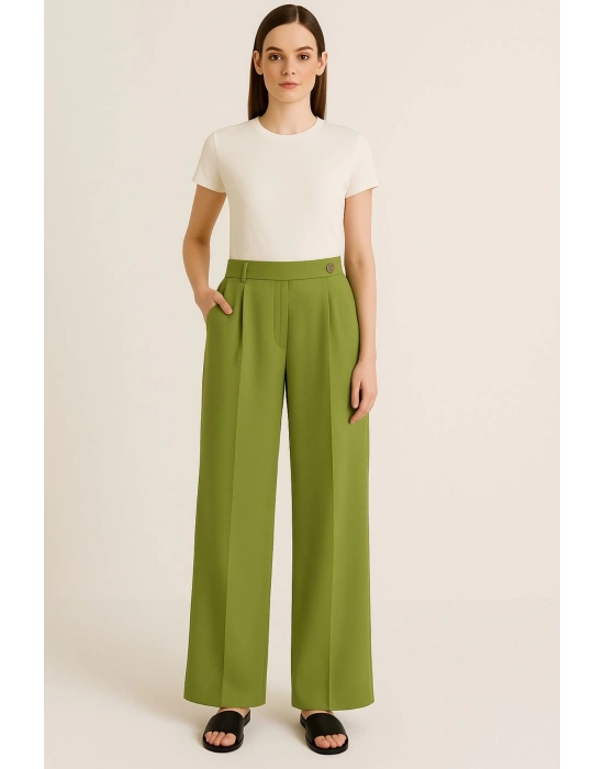 Yandan Düğmeli Yeşil Pantolon