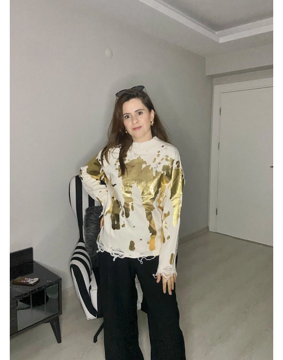 Sarı Barak Desenli Kazak