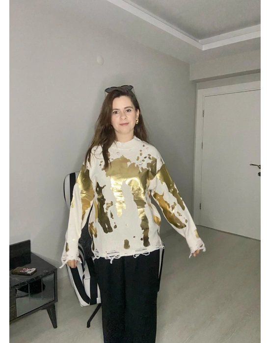 Sarı Barak Desenli Kazak