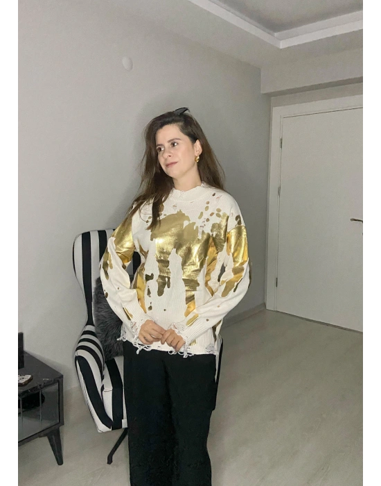 Sarı Barak Desenli Kazak