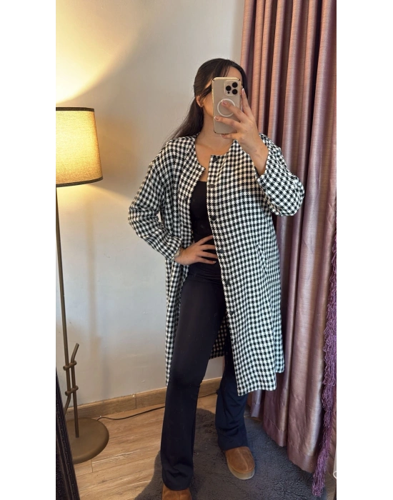 Siyah Kareli Uzun Elbise